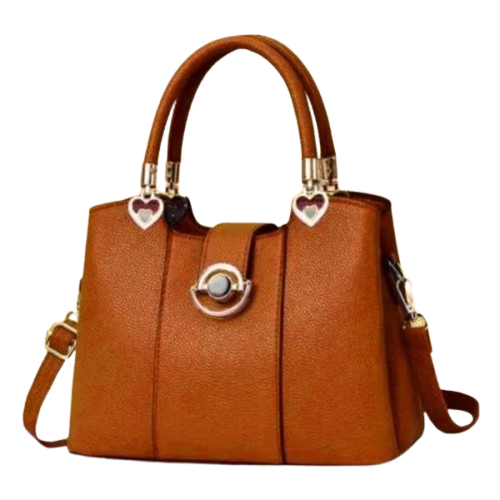 Elegant Burgundy Leather Handbag for Women – Stylish Tote with Heart Accents & Shoulder Strap