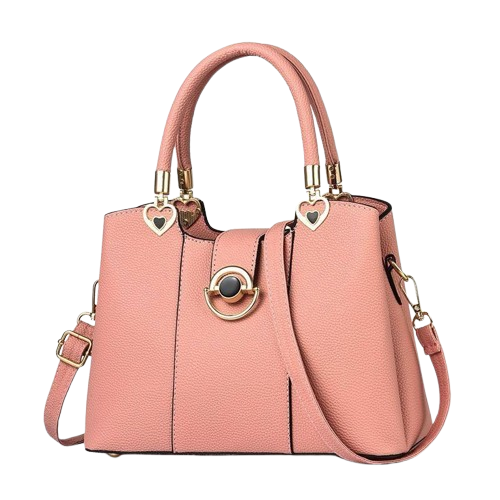 Elegant Burgundy Leather Handbag for Women – Stylish Tote with Heart Accents & Shoulder Strap