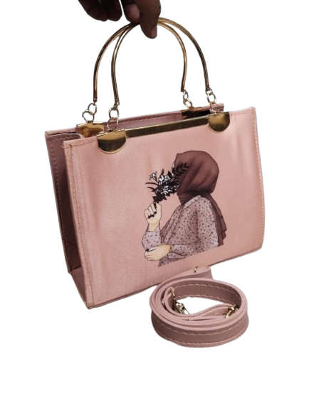 Elegant Printed Metal Handle Handbag – Medium Size