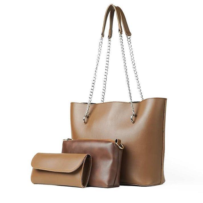 Elegant 3-Piece Leather Handbag Set – Tote, Crossbody & Clutch