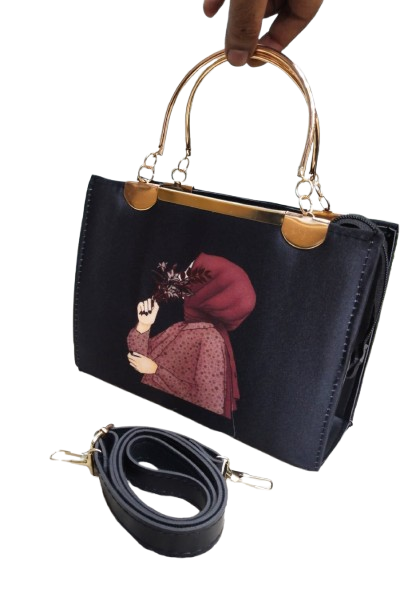 Elegant Printed Metal Handle Handbag – Medium Size