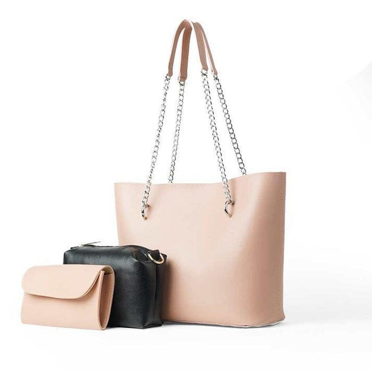 Elegant 3-Piece Leather Handbag Set – Tote, Crossbody & Clutch