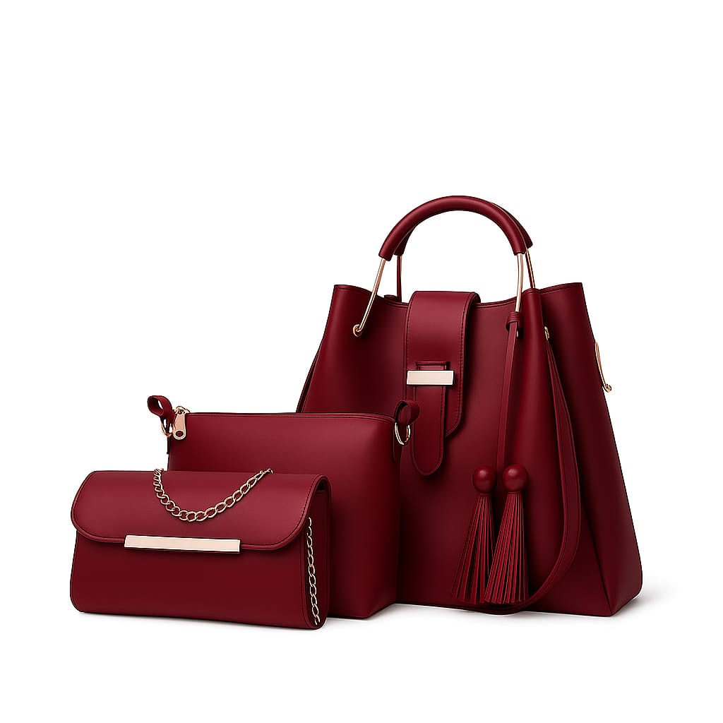 Elegant Burgundy 3-Piece Handbag Set – Style Meets Versatility!