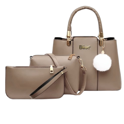Elegant 3-in-1 Dior-Inspired Handbag Set – Timeless Taupe