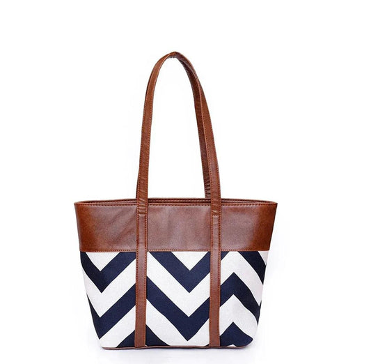 Stylish Chevron Print Women's Tote Bag - Premium Rexine |