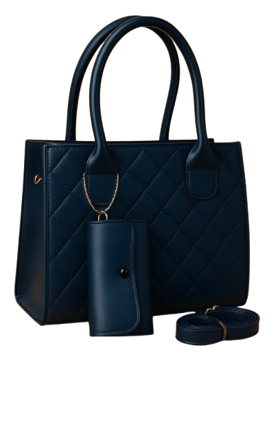 Elegant Navy Blue Quilted Handbag Set – Style Meets Functionality