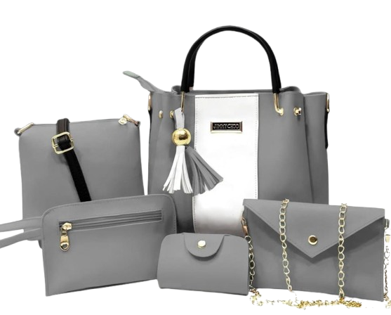 Elegant 5-Piece Grey PU Leather Handbag Set – Perfect for Everyday & Occasions 👜