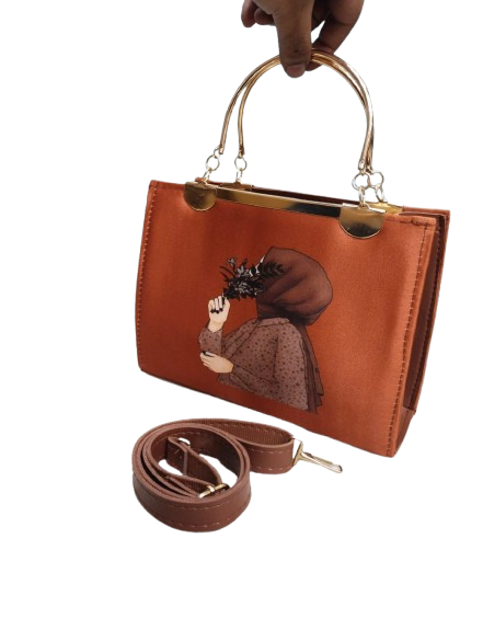 Elegant Printed Metal Handle Handbag – Medium Size