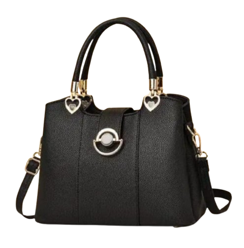 Elegant Burgundy Leather Handbag for Women – Stylish Tote with Heart Accents & Shoulder Strap