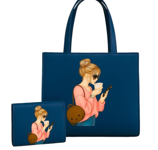 Trendy Coffee Girl Tote & Wallet Set – Chic & Stylish for Everyday Use