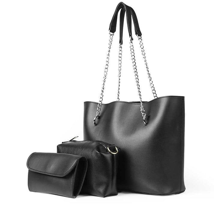 Elegant 3-Piece Leather Handbag Set – Tote, Crossbody & Clutch