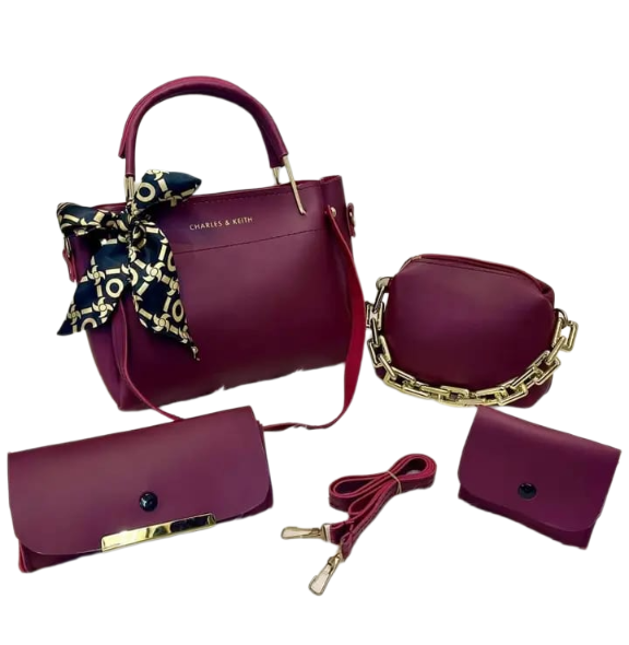 Elegant 5-in-1 Lady Handbag Set - Wine Red by Charles & Keith