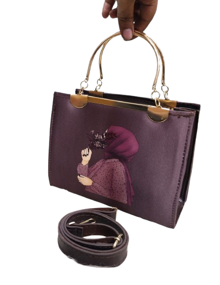 Elegant Printed Metal Handle Handbag – Medium Size